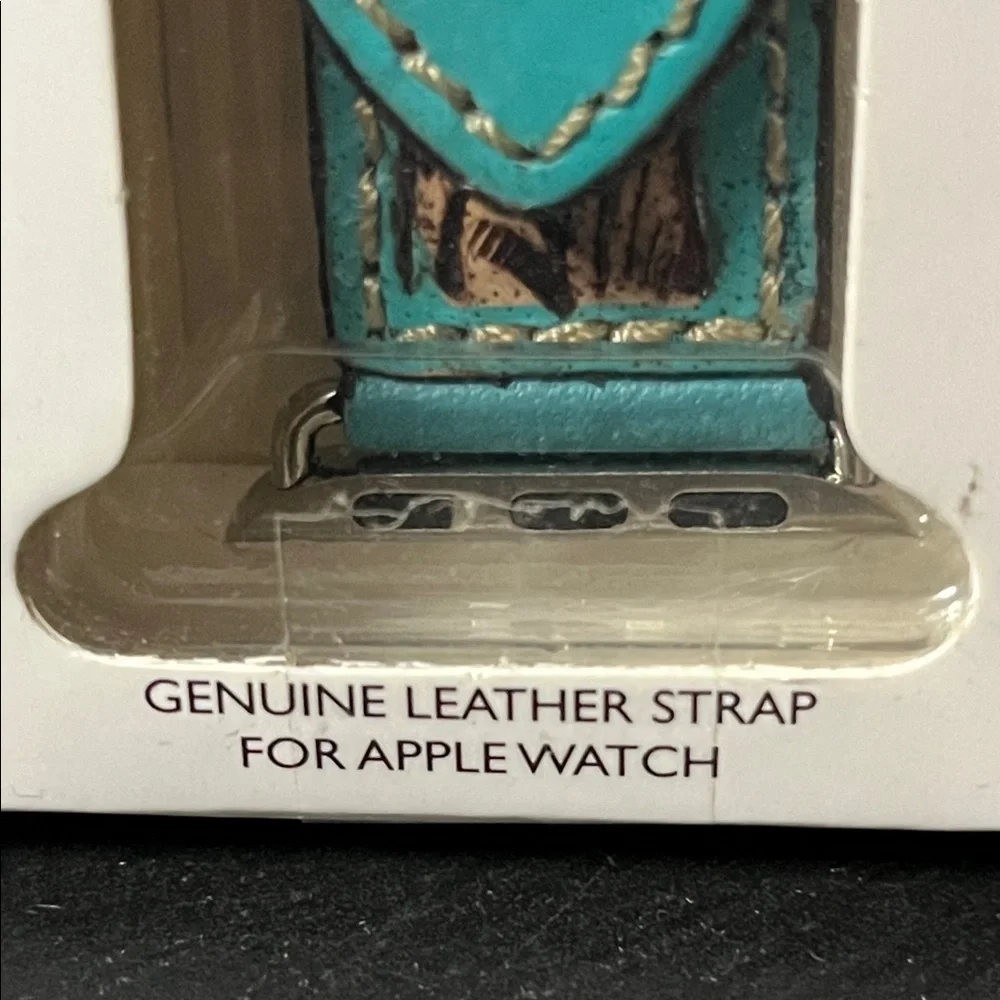 Myra Bag Turquoise and Brown Leather iPhone Watch Band - Picture 3 of 4